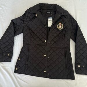 NEW WITH TAGS Ralph Lauren Women’s Crest Patch Quilted Hooded Jacket In Black XS